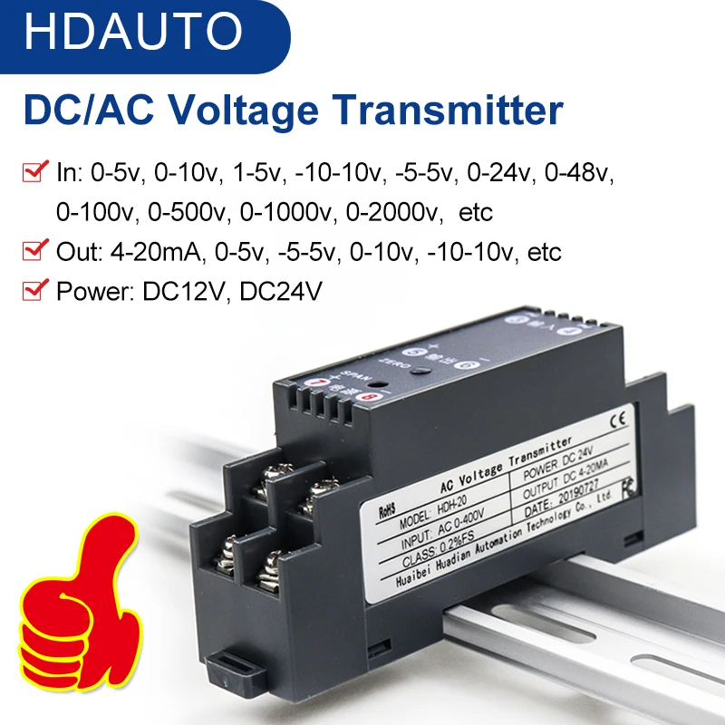 Dc/ac Isolated Voltage Transducer 500v Ac 01500vdc To 020ma 420ma 0