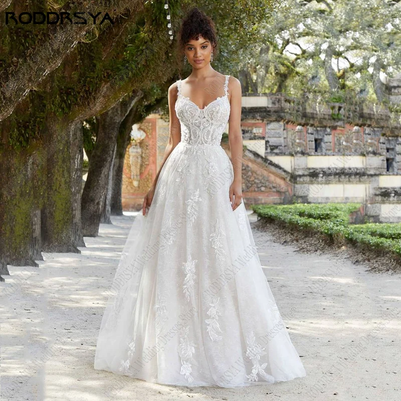 Summer Beach Wedding Dresses Lace Applique V Neck Plus Size Wedding Dresses  AWD1044