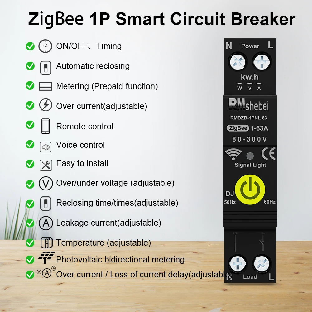 TUYA wifi Smart Circuit Breaker 63A Adjustable Wireless Automatic Switch Din Rail Energy Meter Wifi Timer Switch 220v