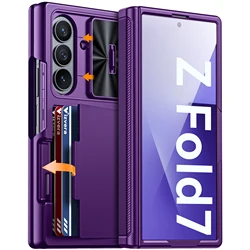 Durable Shockproof Phone Case with Card Holder & Slide Camera Cover - Blue - Galaxy Z Fold7 (PURPLE)