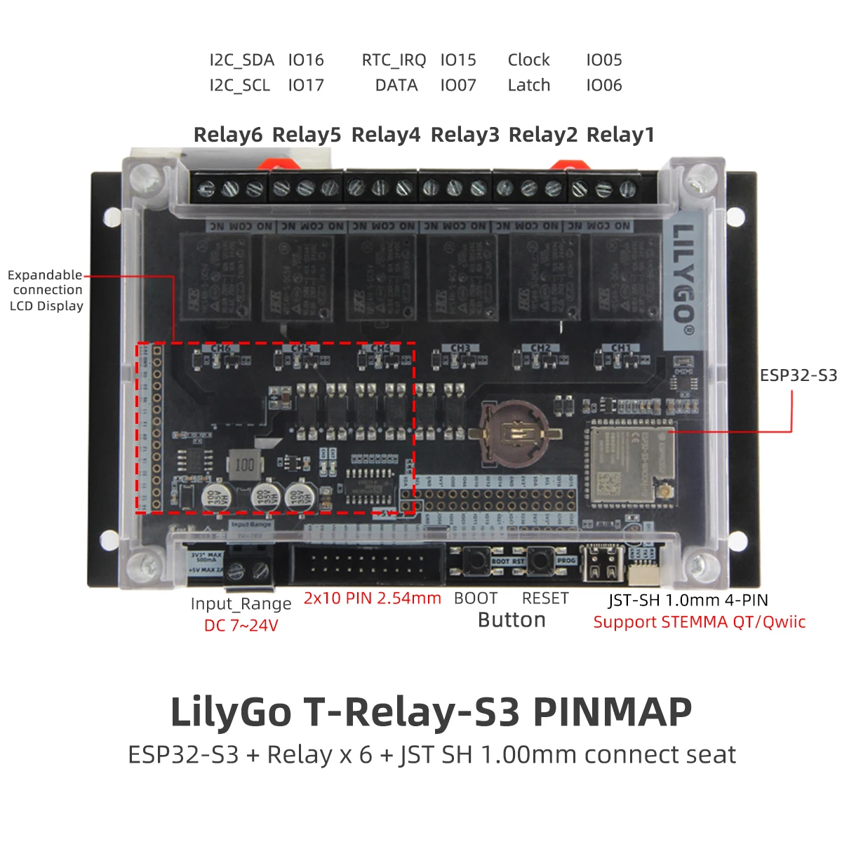 LÍLIO®T-Relay-S3 ESP32-S3 6-Way Relé ESP32-S3-WROOM-1U Development Board