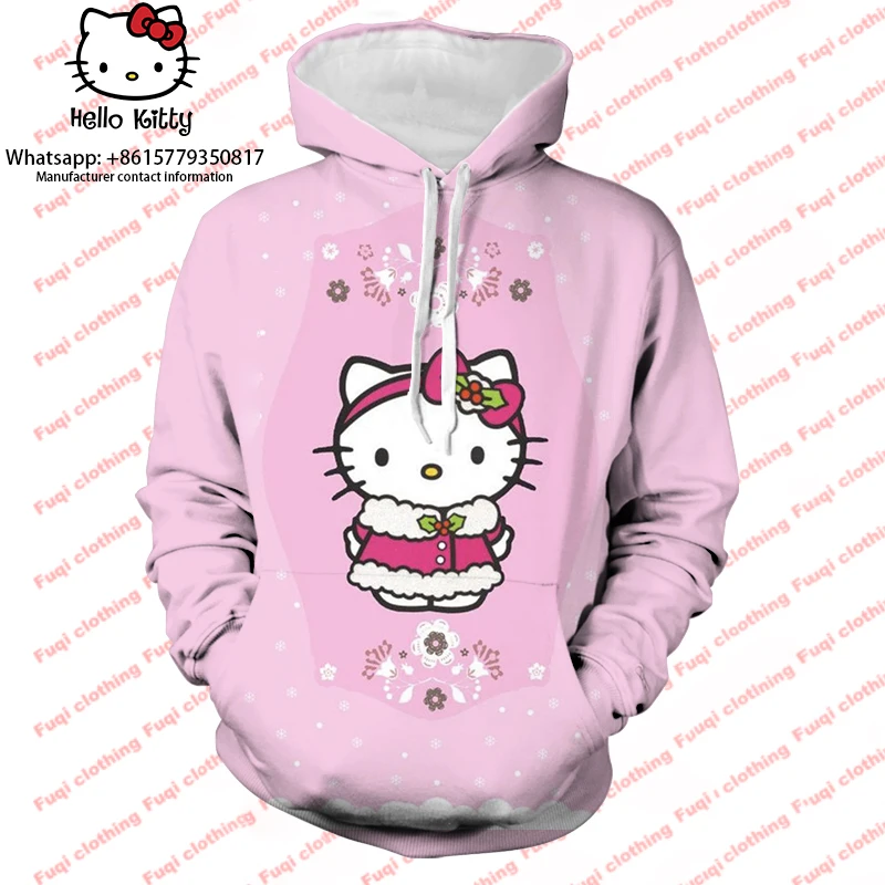 

Sanrio fashion autumn and winter Christmas Hello Kitty 3D printing hooded sweater men and women funny Christmas sweater