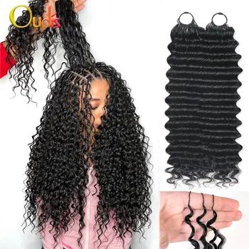 Deep Wave Feather Crochet Braids Boho Human Hair For Braiding Pre-Separated Miracle Knots Crochet 100% Human Hair Extensions 1