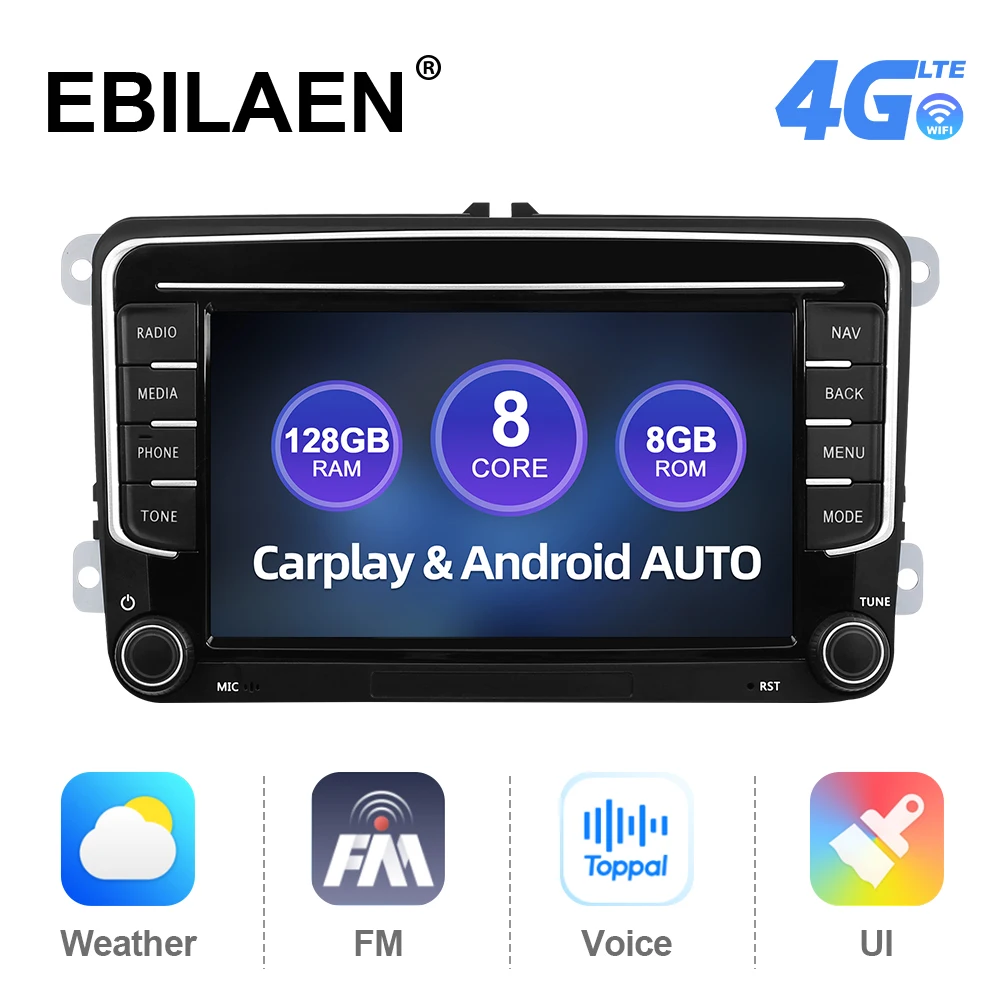 

Автомагнитола EBILAEN 7 дюймов для VW Volkswagen Golf Polo Tiguan Passat B7 B6 Jetta Skoda Octavia Android 10 радио GPS навигация 4G