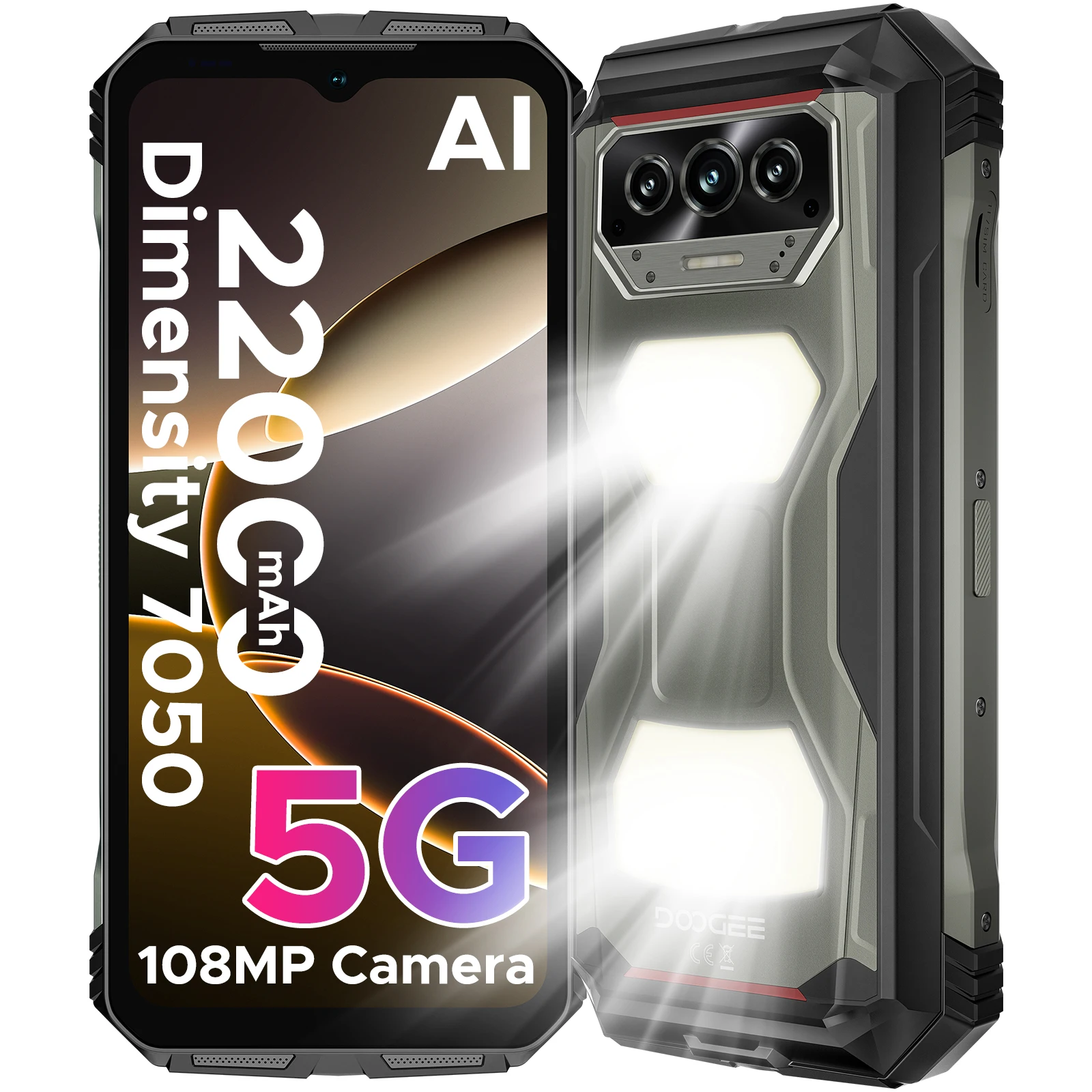 DOOGEE V Max S 5G téléphone robuste 6.58 "doubles lumières de Camping 24GB(8 + 16) 256GB 22000mAh grande batterie 108MP AI caméra Smartphone