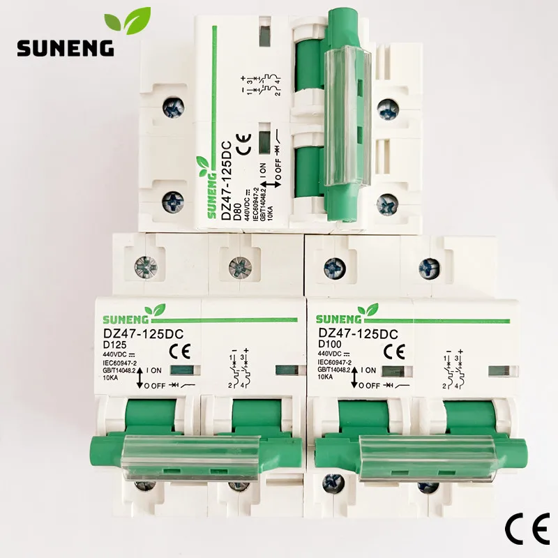 

Miniature Circuit Breaker 2P 80A 100A 125A Amp 440V/500V DC MCB Disconnect Switch for Solar PV System Thermal Magnetic