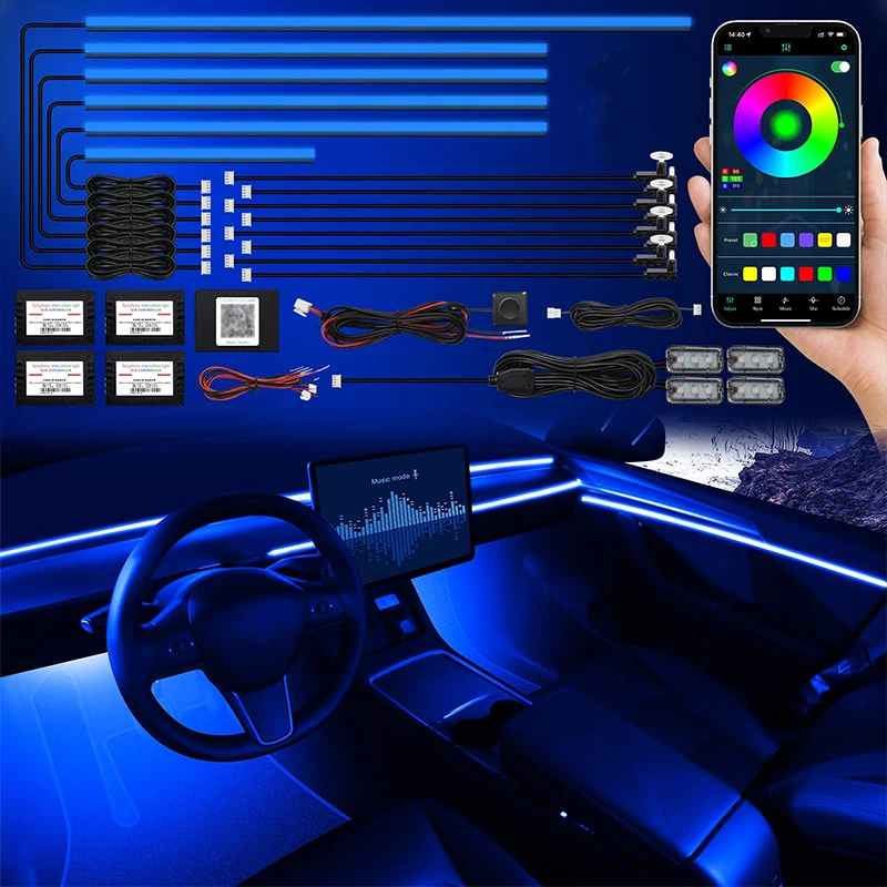 

Car Accessories Led Ambient Lights Kits App Music Contro 64 RGB Auto Interior Acrylic Decorative Neon Lamps 10in1 For Audi A4 B9