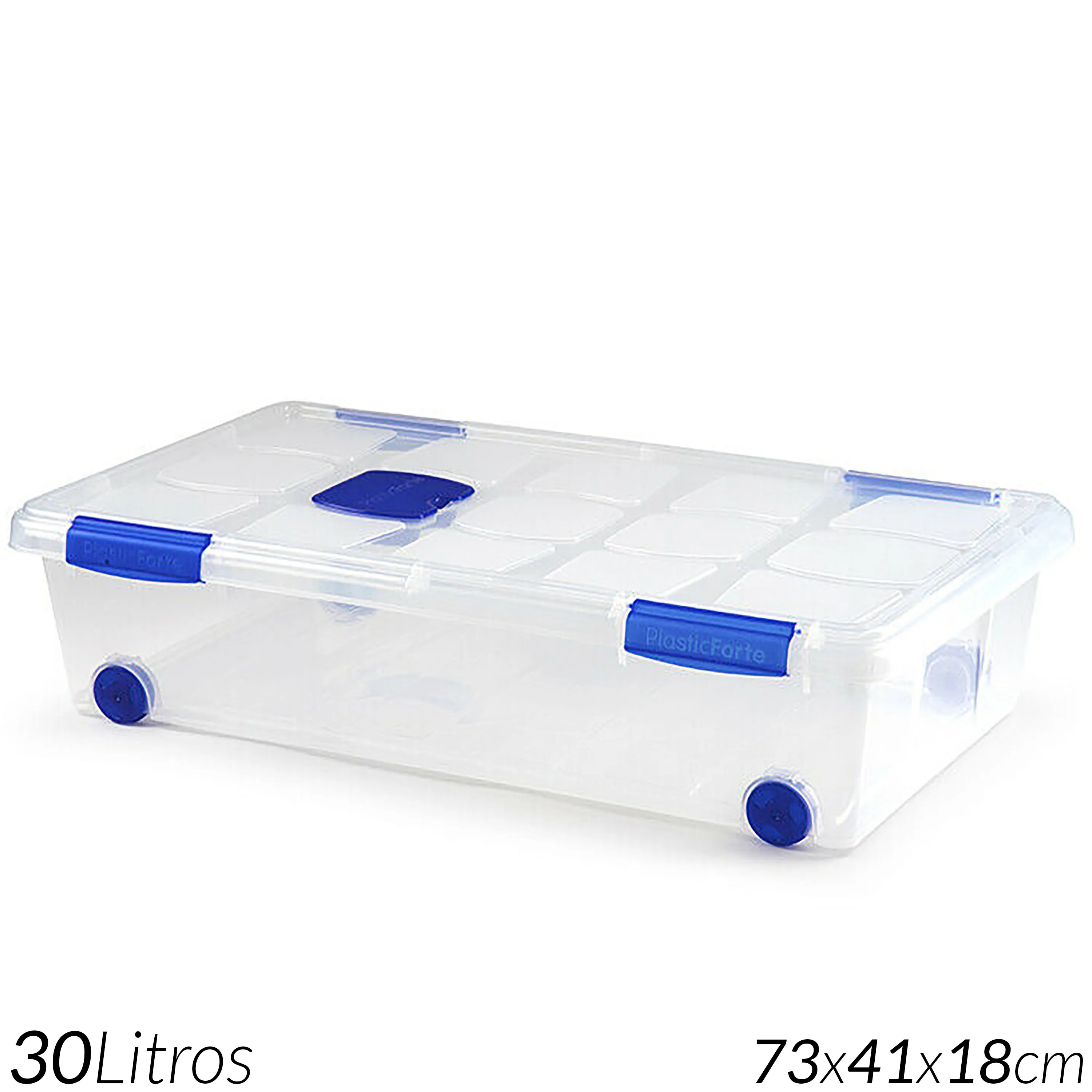 Caja de Plástico Almacenamiento Transparente con Ruedas Incluidas y Porta  Ambientador 30 31 36 41 55 56 57 61 86 100 y 130 LITROS Gran Capacidad  Plastico de Alta Resistencia a la Intemperie y el Paso del Tiempo