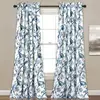 52" W x 84" L Light Filtering Window Panels, Pair, Blue Toile Curtains with Floral Bird Print, Ideal for Grandmillennial, French 2