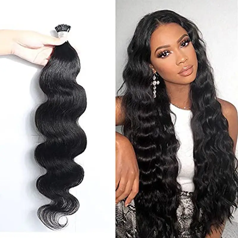 Body Wave I Tip Hair Bundles 16-26 Inch Human Hair Extensions Real 100% Brazilian Virgin Women 50 Gram Package Black #1B