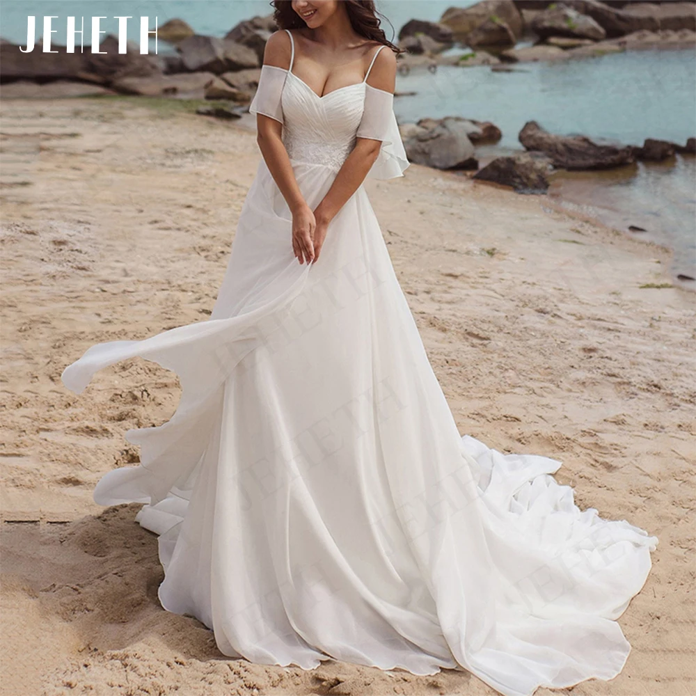 

JEHETH Wedding Dress For Woman Off Shoulder Beach Boho V-Neck A-Line Bridal Gown Elegant Open Back Chiffon Vestidos Novia Boda