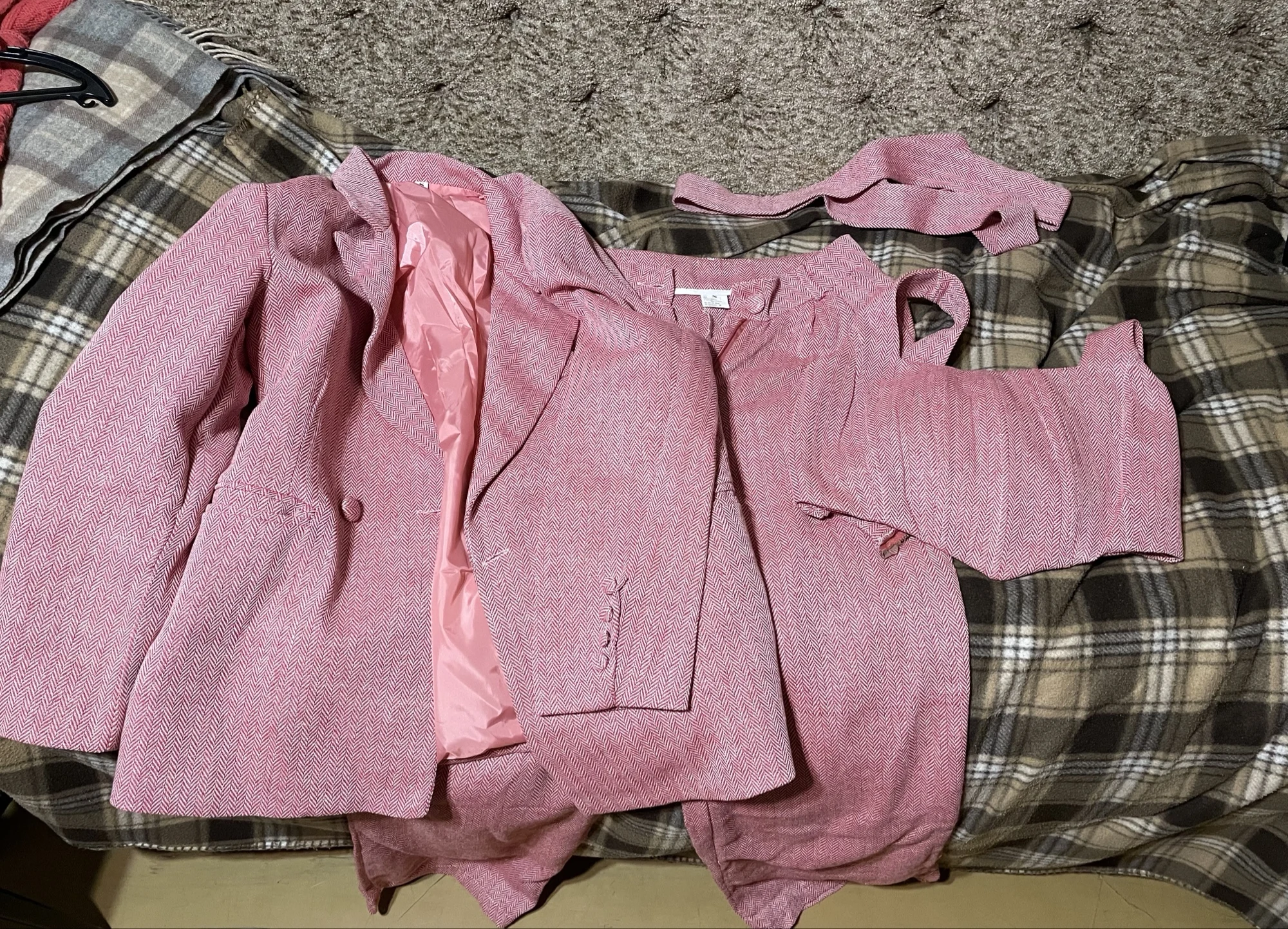 Temperament Fishbone Top Blazer Pants Sets 3 Pieces For Women Solid Jacket Crop Tops High Waist Pocket Pant Lady Office Set 2025 photo review