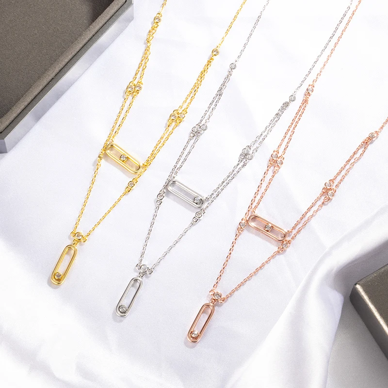 

925 Silver Fashion Double Layer Pendant Necklaces for Women Luxury Design charms Choker Necklace Bracelet Jewelry Holiday Gifts