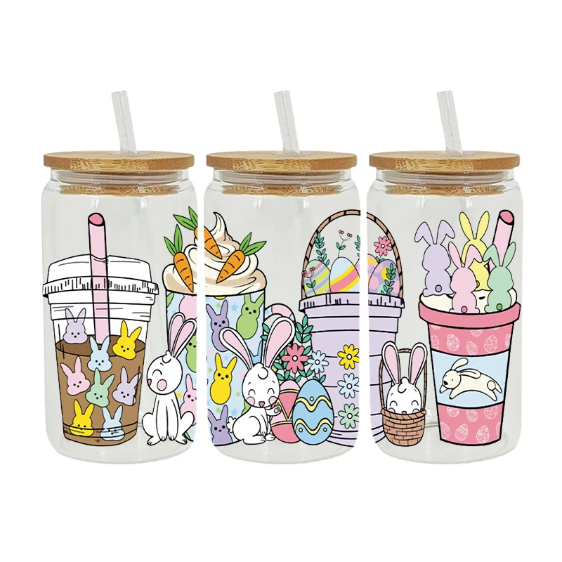UV DTF Transfer Sticker Easter Rabbit For The 16oz Libbey Glasses Wraps Bottles Cup Can DIY Waterproof Decals D12894