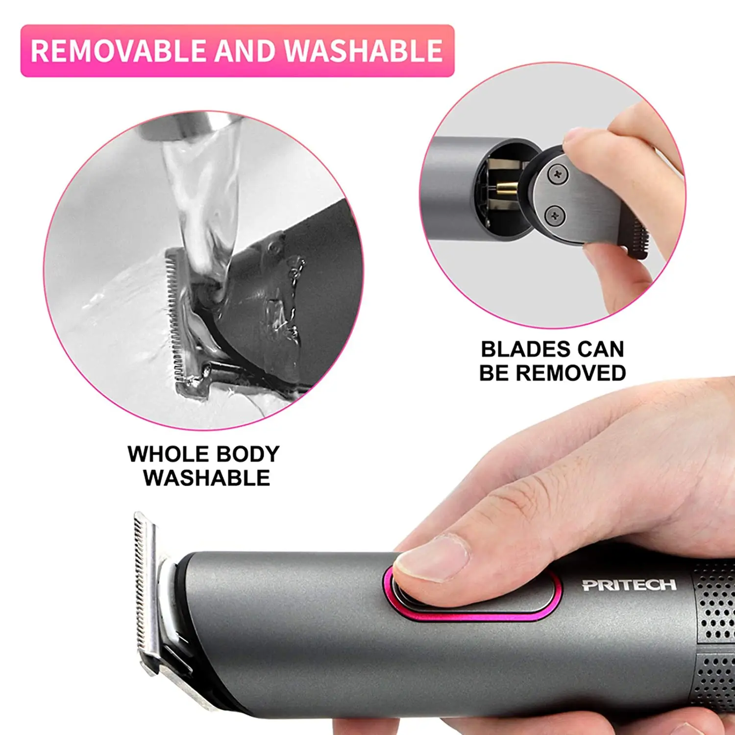 Pritech Rechargeable Hair Clipper and Trimmer for Men and Women,Electric Shaver Razor for Body Beard,Barber Grooming Set 3