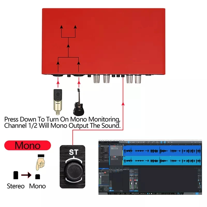 Tarjeta de sonido de interfaz de Audio UX22, convertidor AD de 24  bits/192KHz, guitarra eléctrica
