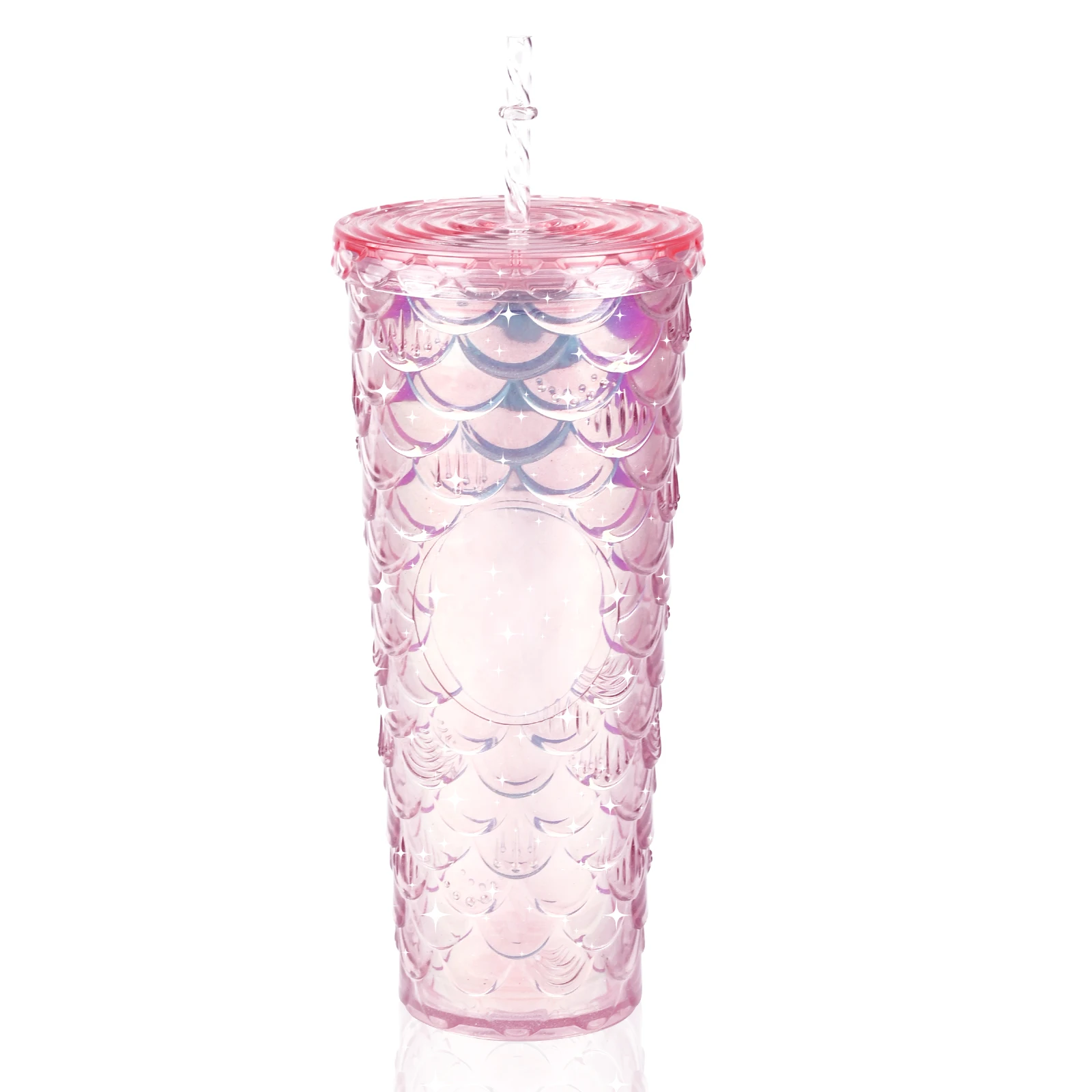 710ml Reusable Cups with Lids and Straws,Mermaid Scales Tumbler