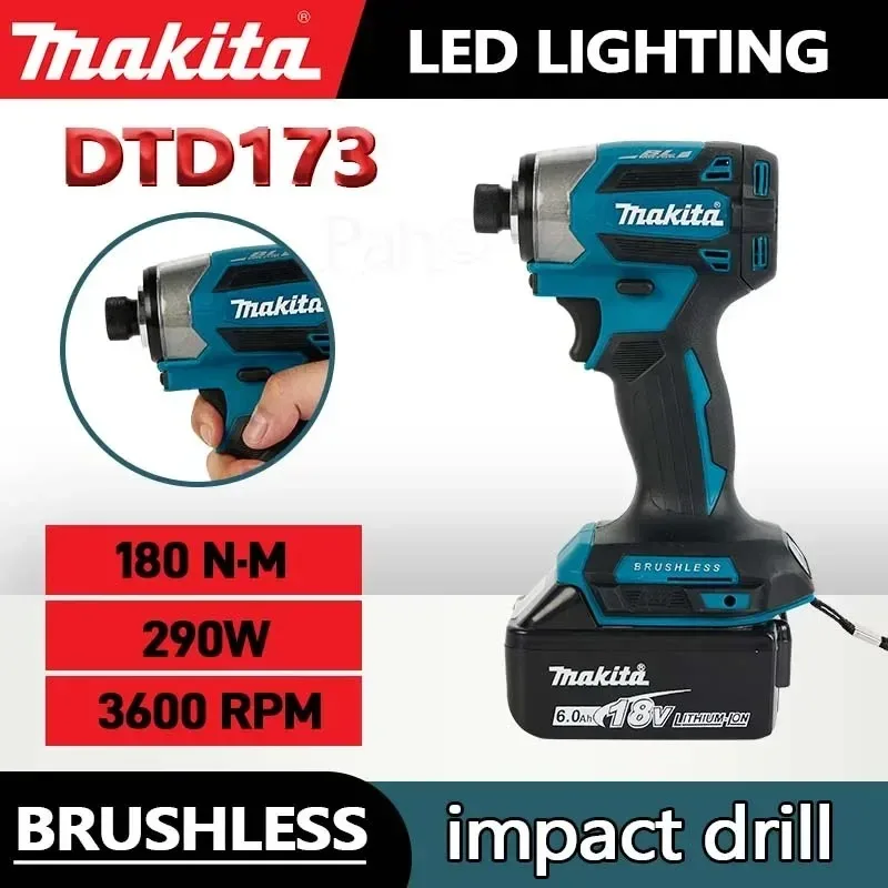 מברגה נטענת Makita DTD173 Brushless Impact Screwdriver מכונת קידוח כלי עבודה אלחוטיים עם סוללת 18V