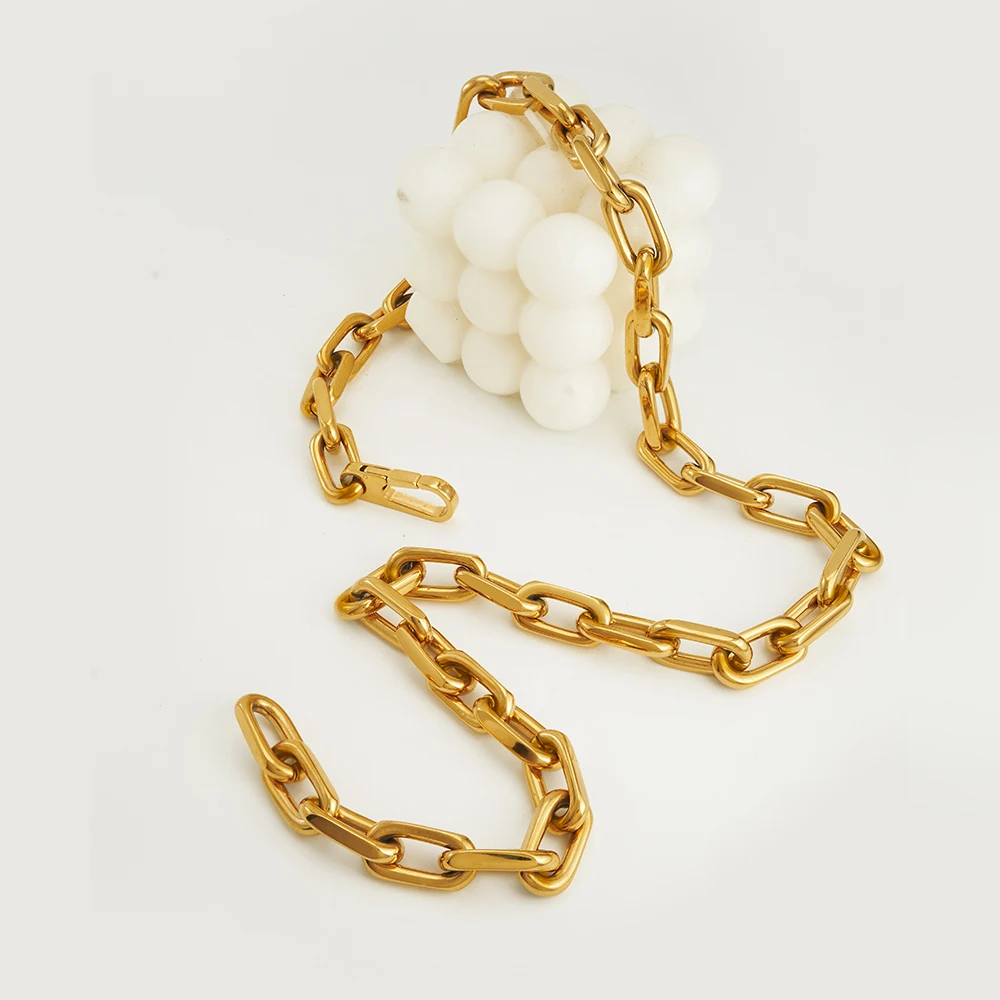 ENFASHION Collares Para Mujer Big Link Chain Oval Necklace For Women's Stainless Steel 18k Gold Plated Jewelry Party Gift 243448