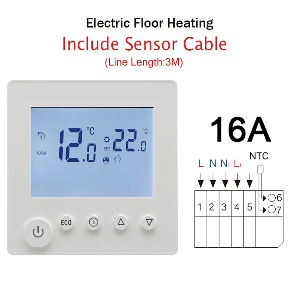 AC90V-240V 3A 16A Water Electric Floor Heating TRV House Room Thermostat  Temperature Controller Digital LCD Display Wall Mounted - AliExpress
