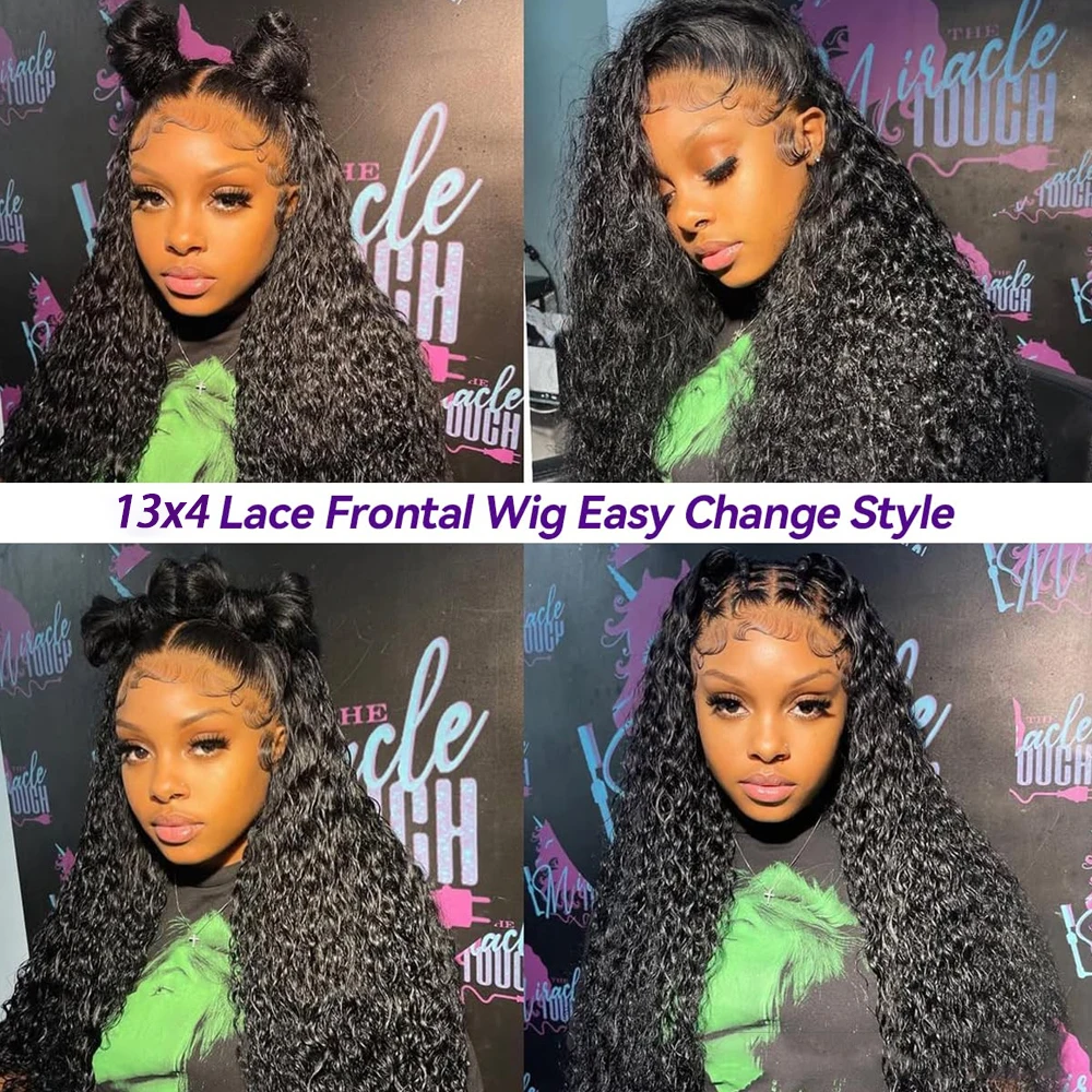 Kinky Curly Wave HD Transparent 13x4 Lace Front Wig Brazilian Human Hair Pre Plucked Natural Black Curly Wave Wig With Baby Hair 6