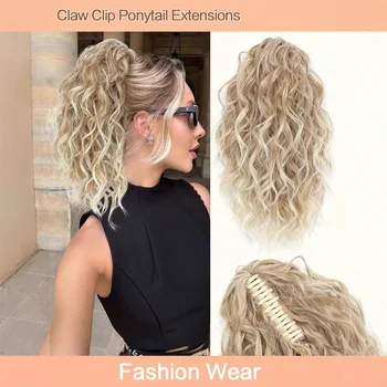 Extension per Coda di Cavallo con Clip per Donne, Capelli Sintetici Lunghi Ondulati e Ricci, Leggeri e Facili da Indossare