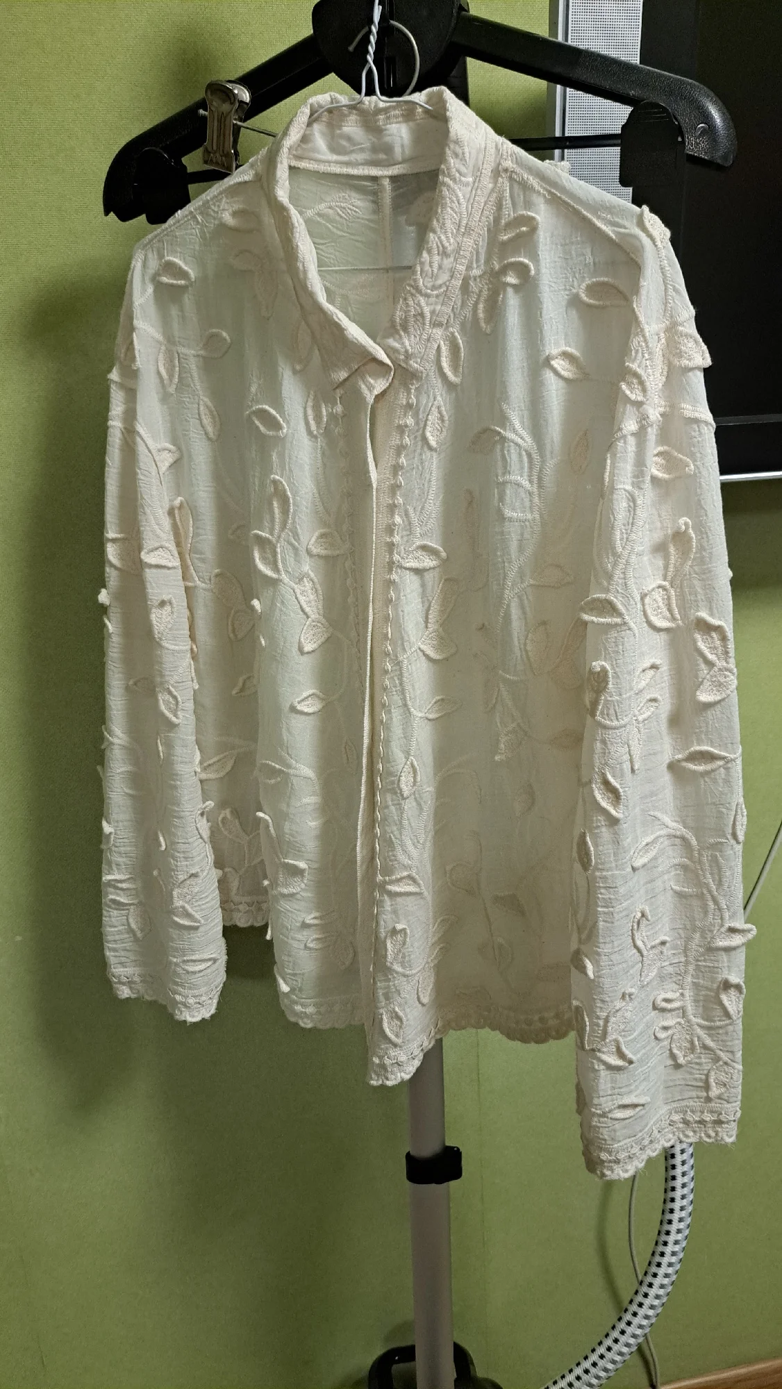 Spring Leaves Embroidery Blouse - Long Sleeve Casual Women's Shirt photo review