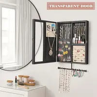 Wall Mounted Jewelry Organizer With Rustic Wood Large Space Jewelry Cabinet, Holder, Storage Box for Necklaces, Earrings, Bracel 2