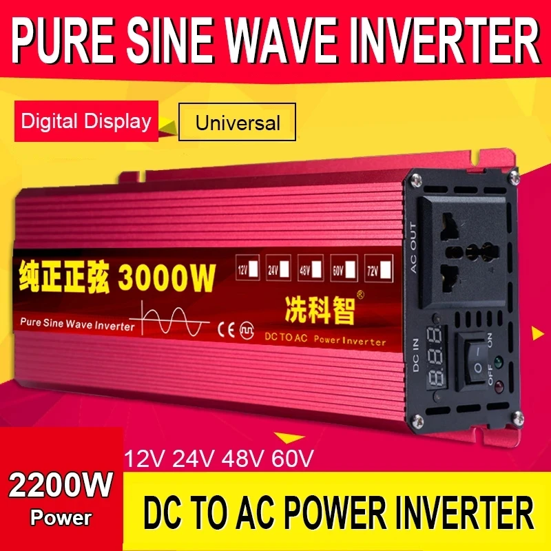 

Car Inverter 1600W 2200W 3000W Pure Sine Wave Inverter Voltage Power Bank Converter DC 12V24V to AC 220V Solar Power
