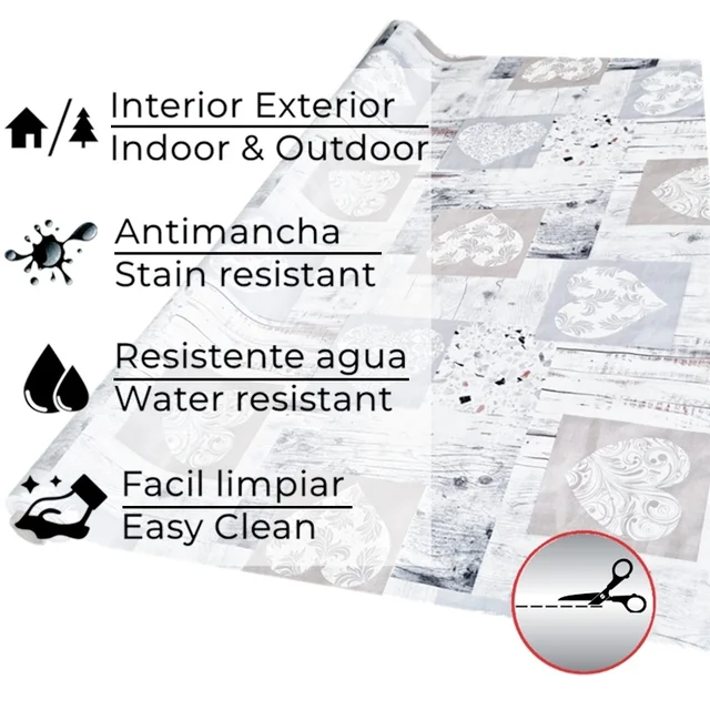 Tovaglia lavabile in tela oleosa, PVC, cartone animato in legno con cuore, impermeabile, moderna, tappetino da cucina, festa, sala da pranzo, facile da pulire, dimensioni tra cui scegliere, tavolo rettangolare, foglio superiore in PVC al 100%, resistente all'acqua, 5