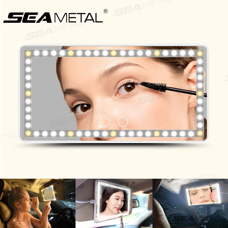 씨메탈 업그레이드된 차량 메이크업 미러 터치 스크린, HD 화장대 미러 USB-C, 충전식 밝기 조절 가능, 숙녀용 필 라이트