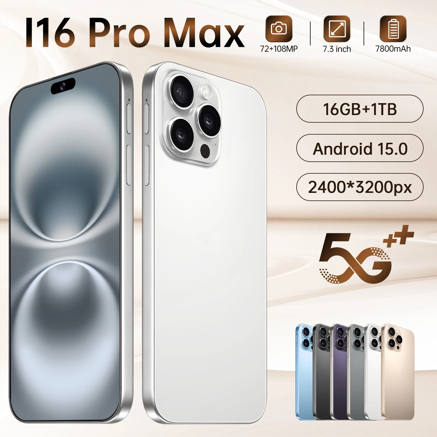 النسخة العالمية 2025، هاتف i16 Pro Max الجديد الحار، 7.3 HD، أصلي ذكي، بطاقة مزدوجة، بطارية 7800mAh، وظيفة التعرف على الوجه.