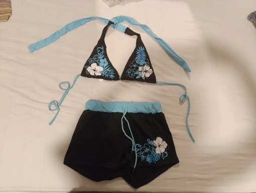 Vintage Flower print Cutie set Bikini 2000s Swimsuit Sexy Women Bathing Fashion Halter Strap Swimwear High Street Beach Female photo review