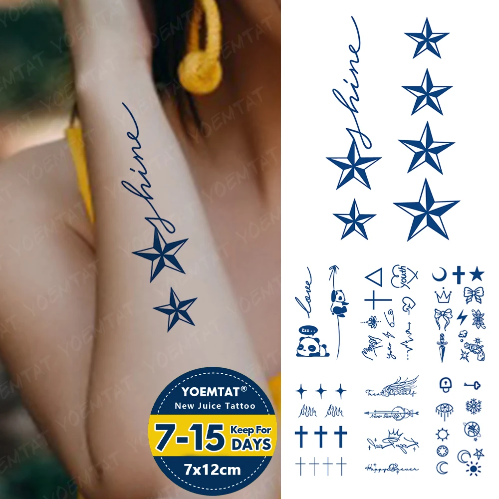 

Juice Ink Lasting Tatoo Word Text Stars Waterproof Temporary Tattoo Stickers Semi-Permanent Body Art Herbal Fake Tatto Women Men