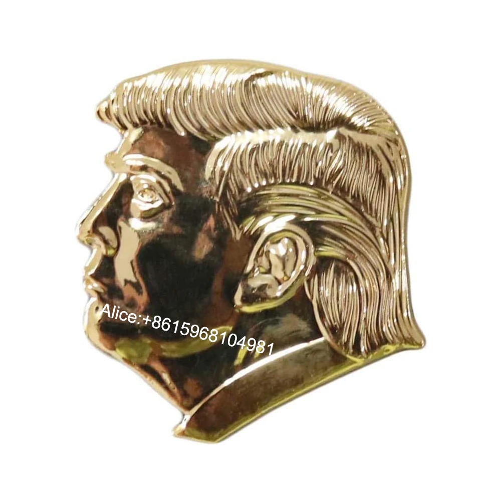 

Wholesale USA President Donald Trump 2024 Trump Head Gold Metal Brooch Fashion Badge For Supporter Gift