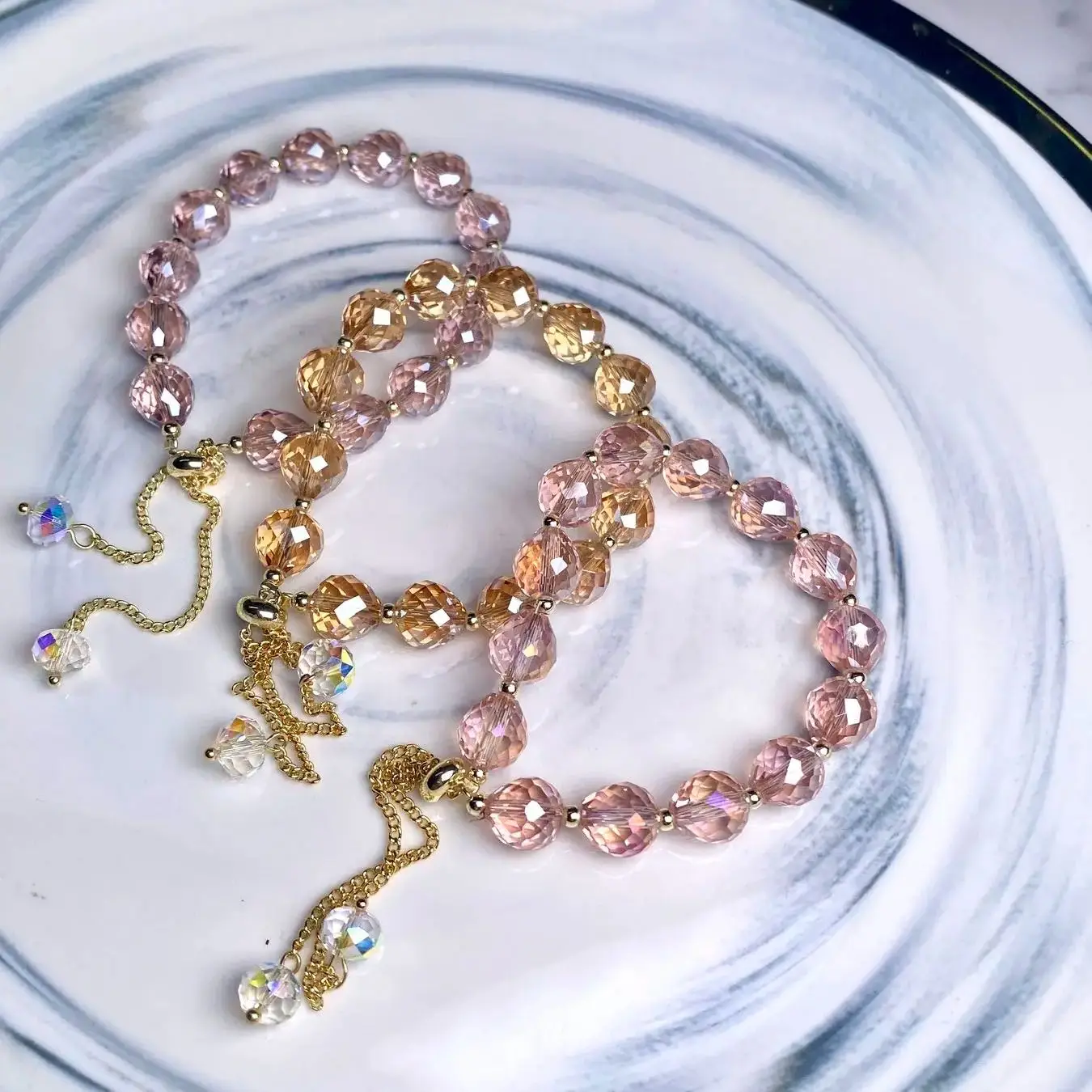 Elegant multicolour crystal bead bracelet with snake chain and toggle clasp for women