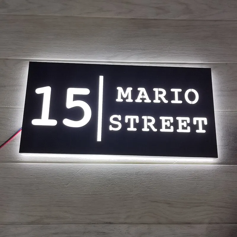 

LED House Number Outdoor Waterproof Stainless Steel Sign Metal Door Plates Number Apartment Hotel Lighted Address Plaque Custom