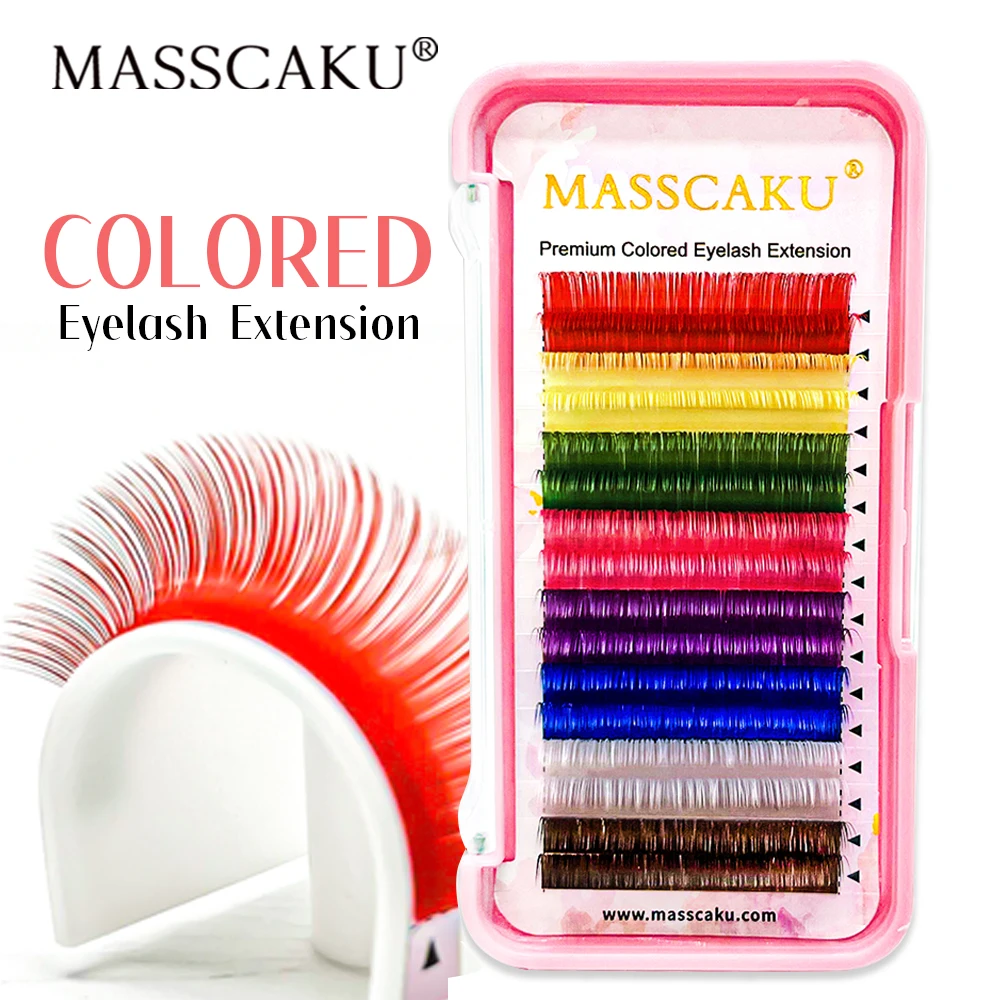 

MASSCAKU Mixed Length Rainbow Color Lashes 16Rows Classical Eyelashes Extension Comfortable Faux Individual False Eyelash