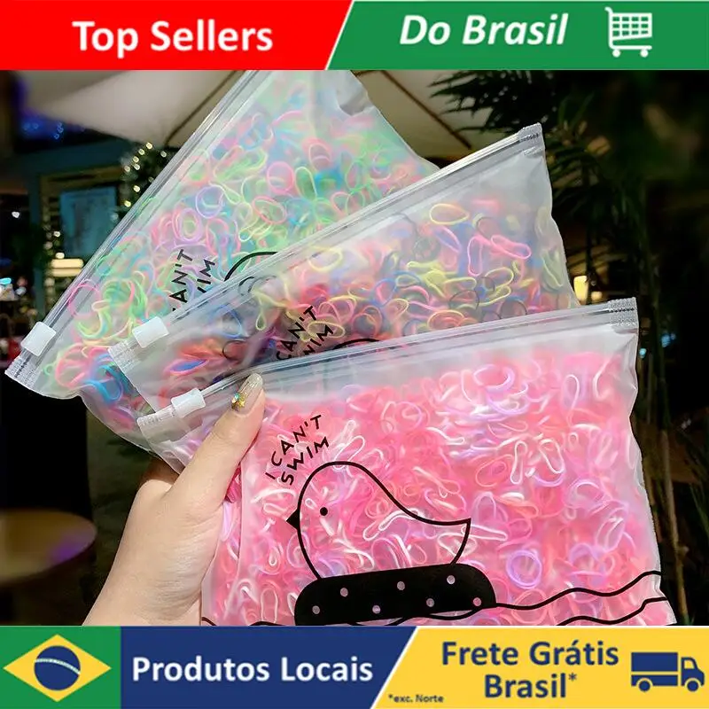 1000 Peças Bolsa Elástico De Cabelo Feminino Descartável Multicolorido