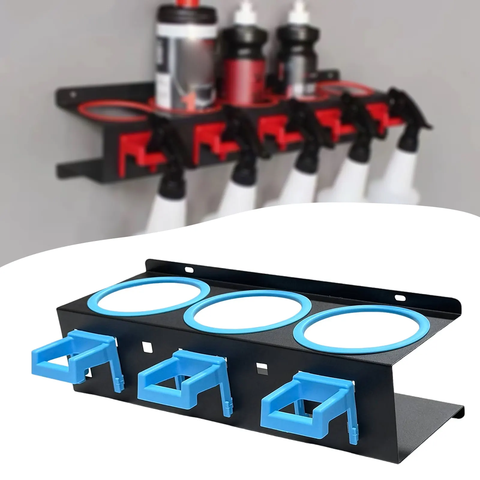 Wandmontierte Sprühflaschen-Aufbewahrungshalterung mit 5 Haken Sprühdosenhalter Detailing-Werkzeug-Organizer für Garage Werkstatt Autowerkstatt – Detail 9