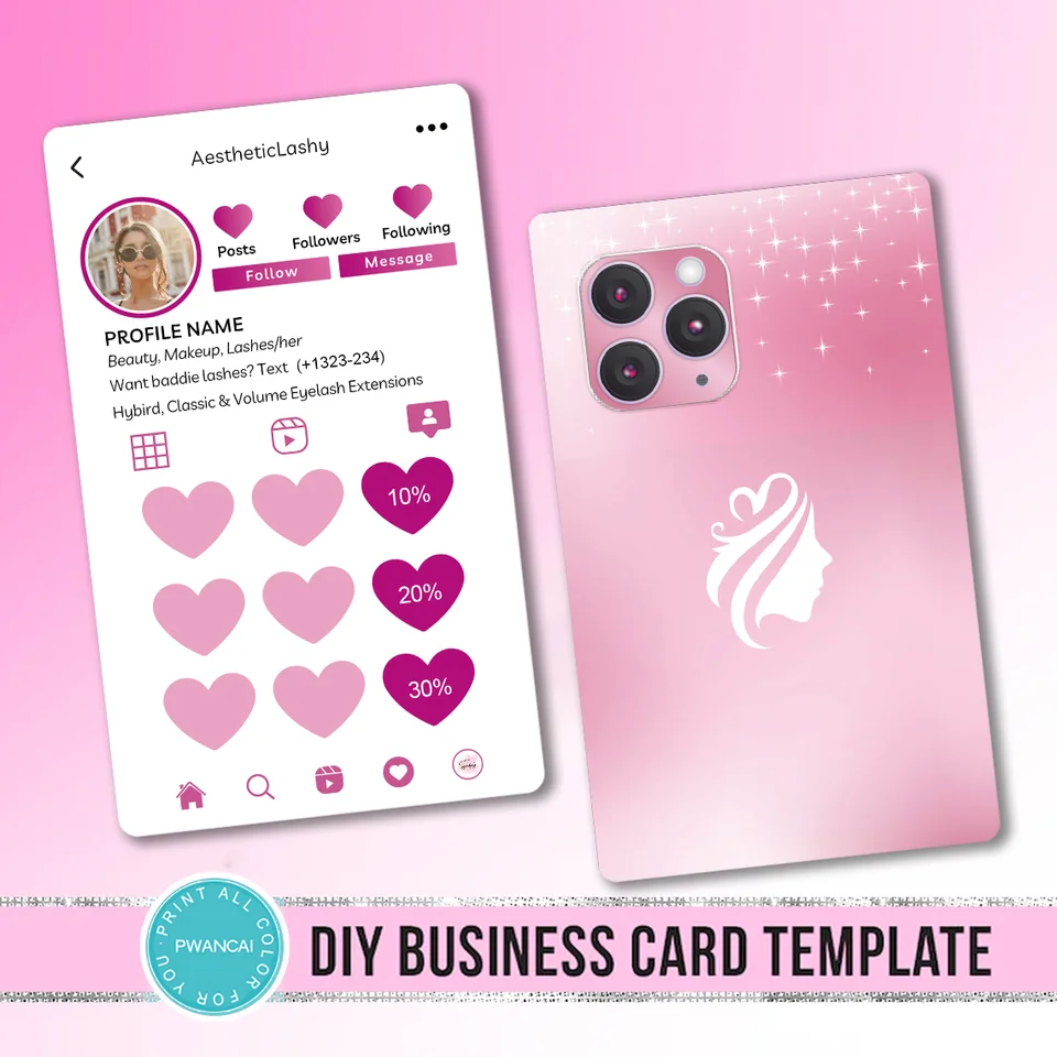 Biglietti fotografici personalizzati Cartolina regalo di ringraziamento  stampabile Nero Rosa Fai da te Instagram Beauty Biglietti di fedeltà  aziendali per ciglia Salone di unghie - AliExpress, image size:960x960