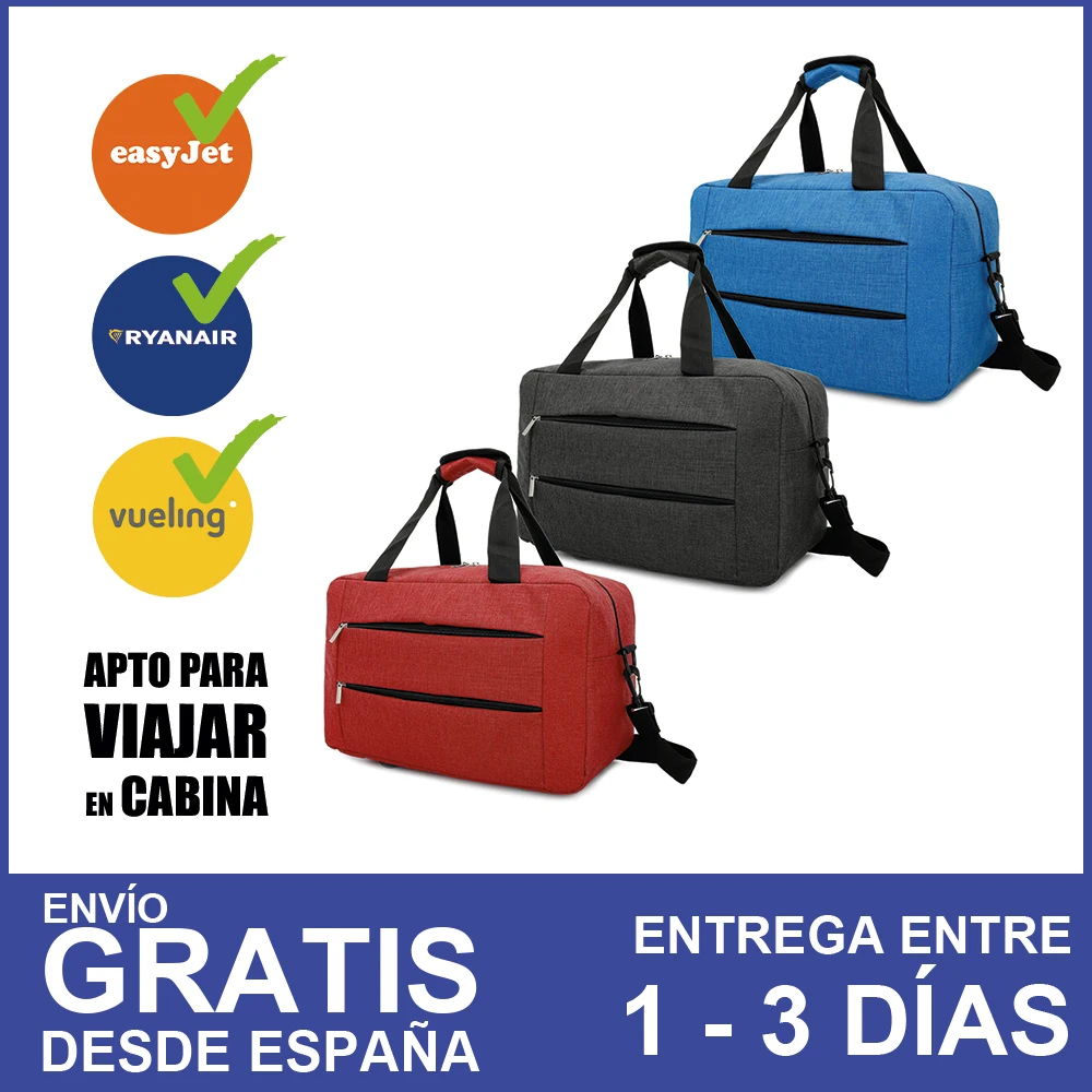 Bolsa de Viaje Ryanair 40x25x20 cm o 40x20x25 con multi compartimientos en el interior y frontal  Maleta de viaje con dos compartimiento extra frontal Tamaño Equipaje de Mano Vueling Easyjet CAB1-CAB2-CAB2-INVI