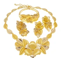 Femmes collier boucles d'oreilles bague Bracelet ensemble de bijoux bourgeon pendentif plaqué or luxe Nigeria dubaï or ensemble de bijoux femmes 2
