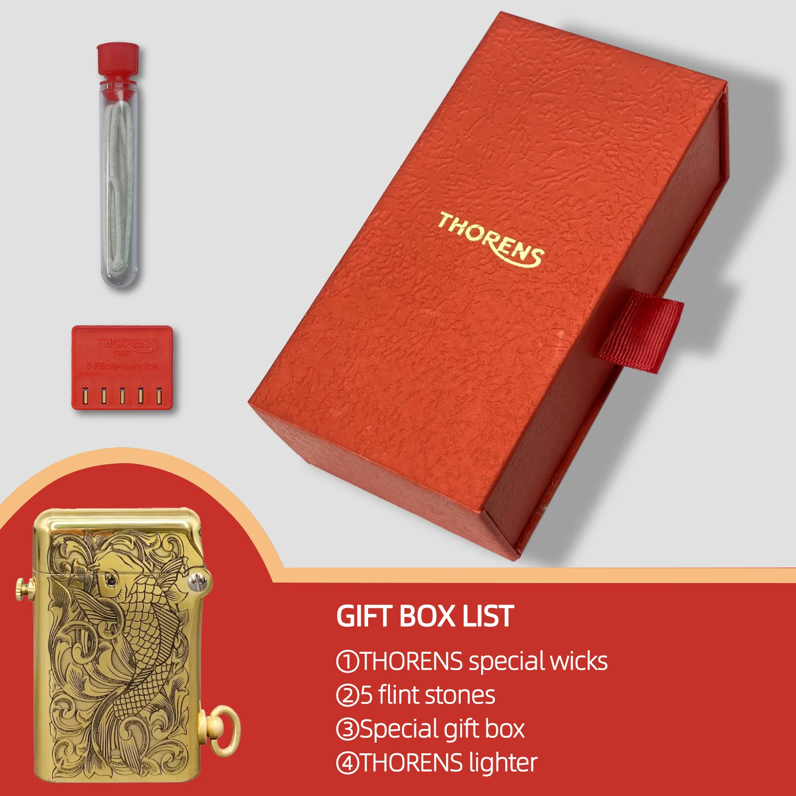 THORENS 2nd Generation Double Claw Kerosene Lighter Engraved Koi