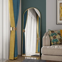 Anajqaqia 162×53 см зеркало всего тела, изогнутое стоящее зеркало, напольное зеркало с закаленным стеклом и рамой из алюминиевого сплава, золото — изображение 3