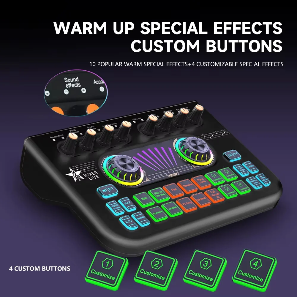 X3 Gaming Audio Mixer,Live Sound Card Audio Interface with Voice Changer,Denoise Sound Board for Pc/Phone Live Streaming Gaming