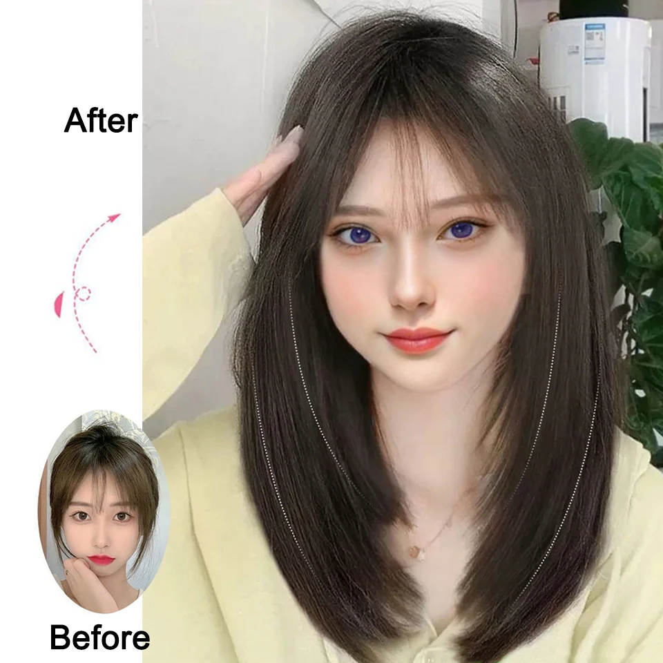 LUPU Synthetic Long Straight Hairstyles Clip In Hair Extension V Shape Heat Resistant Hairpieces Brown Black Hair