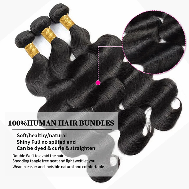 Brazilian Weave Body Wave Bundles Unprocessed Remy Hair 2/3 PCS Natural Color 100% Human Hair Weave Bundles Extensions For Women 4