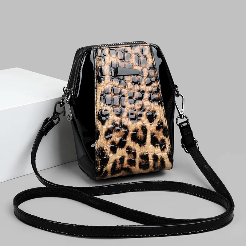 Trendy Leopard and Crocodile Pattern Patchwork Handbag Women&rsquo;s Mini Shoulder Crossbody Bag