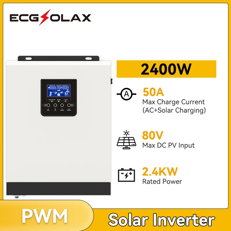 Ecgsolax Inverter Solare Pwm 2400W 24V 80Vdc Off Grid Inverter Ibrido A Onda Sinusoidale Pura Regolatore Di Carica Solare Pwm Integrato 230Vac
